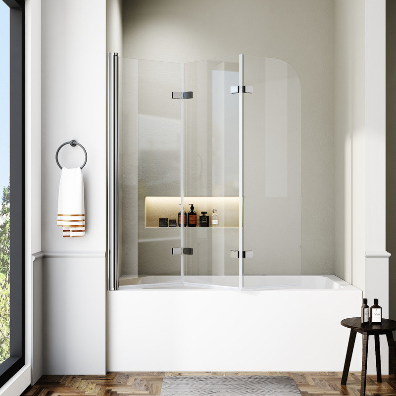 Foldable Bathtub Shower Door 48" W x 55" H with Explosion-Proof Film