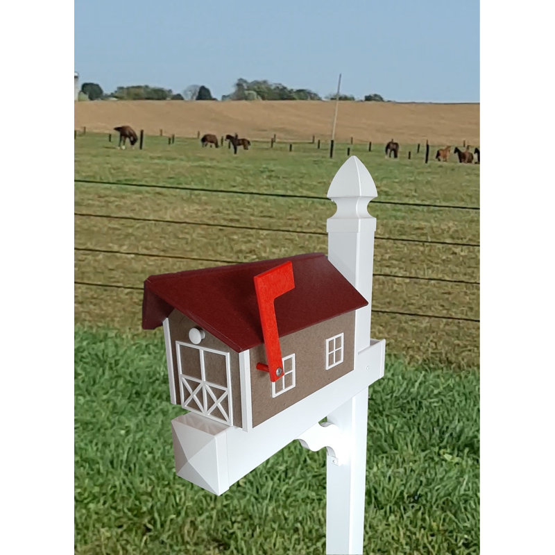 Amish Mailbox, Handmade, Barn Style Mailbox, Cherry/Clay/White