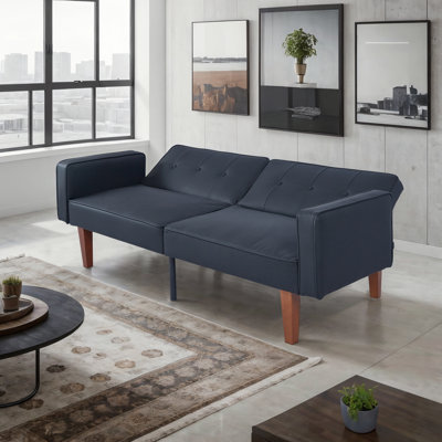 Canapé-lit futon convertible en polyuréthane pour salon, chambre d'amis et bureau, canapé-lit à dossier divisé avec dossier capitonné et pieds en bois