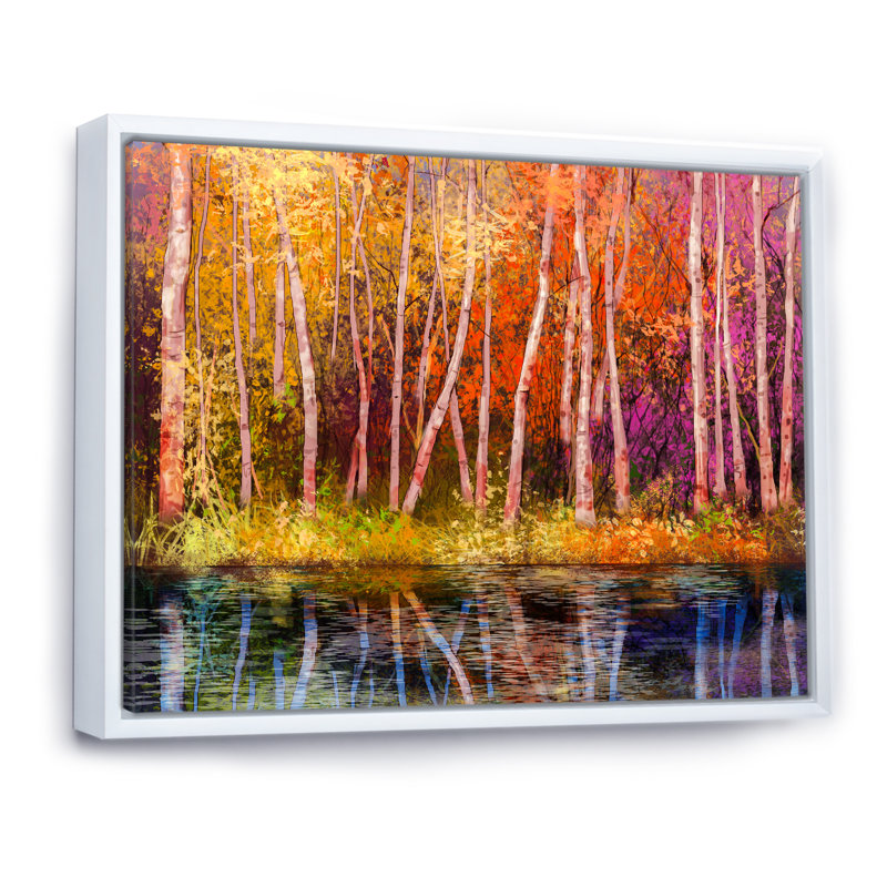 «Abstract Autumn Forest By The Late IV», reproduction sur toile flottante, H 30 po x l 40 po x P 1,5 po, Cadre flottant blanc