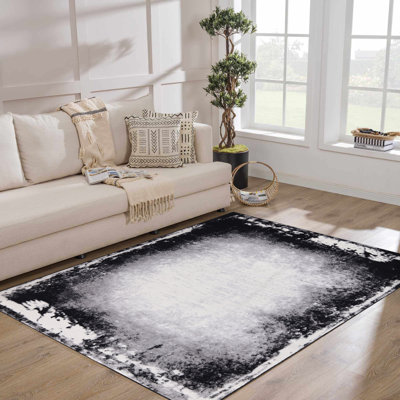 Amberella Collection Abstract Black and Grey Rug