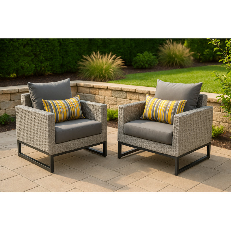 Sameko 2Pc Sunbrella Outdoor Club Chairs, Gray, Gray