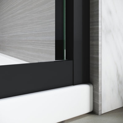 44 - 48in. W X 72in. H Sliding Shower Door, Semi Adjustable Presentation, Thick Clear Tempered Glass, 304 Stainless Steel Handles, Black Attribute Glass Door 48 In. 72 H, Show, Specificity
