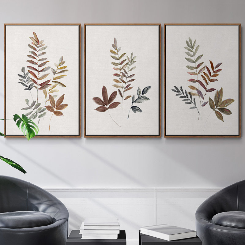 Feuilles d'automne I - Ensemble de 3 cadres photo sur toile, Noyer, H 27 po x l 54 po