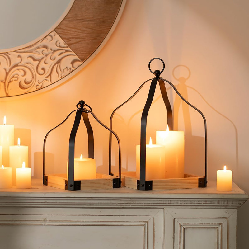 Lanterne décorative de style campagnard: ensemble de 2 porte-bougies rustiques en bois pour la décoration intérieure, salle à manger, cuisine, cheminée, manteau de cheminée, décorations, centre de table de Noël