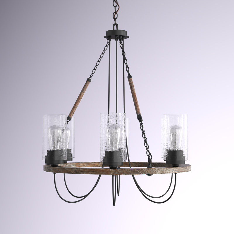 Tallant 6 - Light Dimmable Wagon Wheel Chandelier, Seedy, No Bulb Included