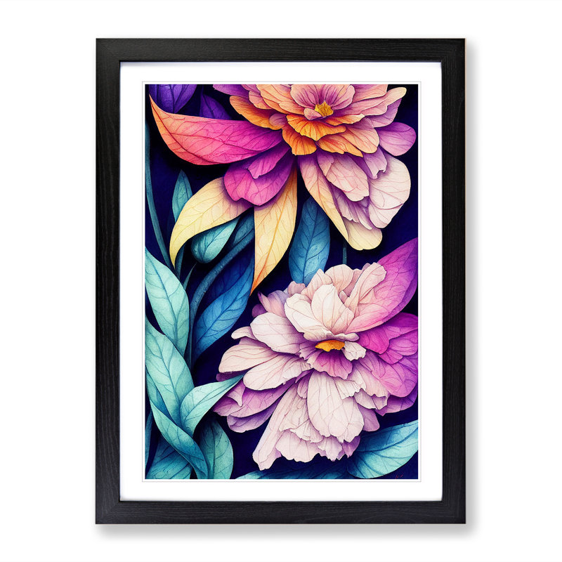 Attractive Flowers - Single Picture Frame Painting, Black Framed, 64cm H x 46cm W x 2cm D