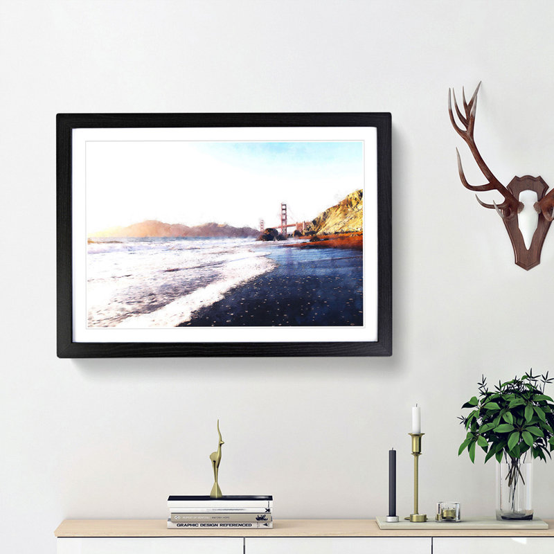 The Golden Gate Bridge in San Francisco - Picture Frame Painting Print, 24cm H x 33cm W x 2cm D, Black Framed