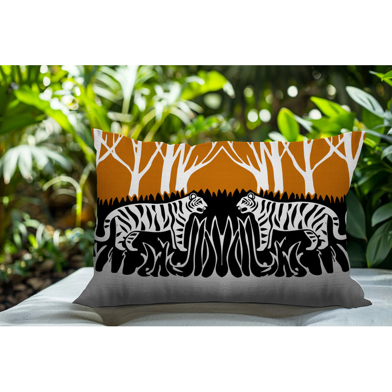 Oreiller rectangulaire réversible intérieur / extérieur Maka Tiger, H 20 po x l 14 po, Orange