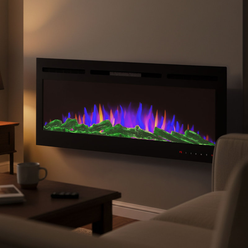 The Twillery Co. 60-Inch Wall Mounted Electric Fireplace - Heater with 3-Color LED Flames, 10 Ember Options, Adjustable Brightness, and Remote