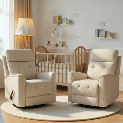 Chenille Recliner Manual Swivel Rocker Recliner For Adults,small Recliners For Small Spaces-beige(set Of 2)
