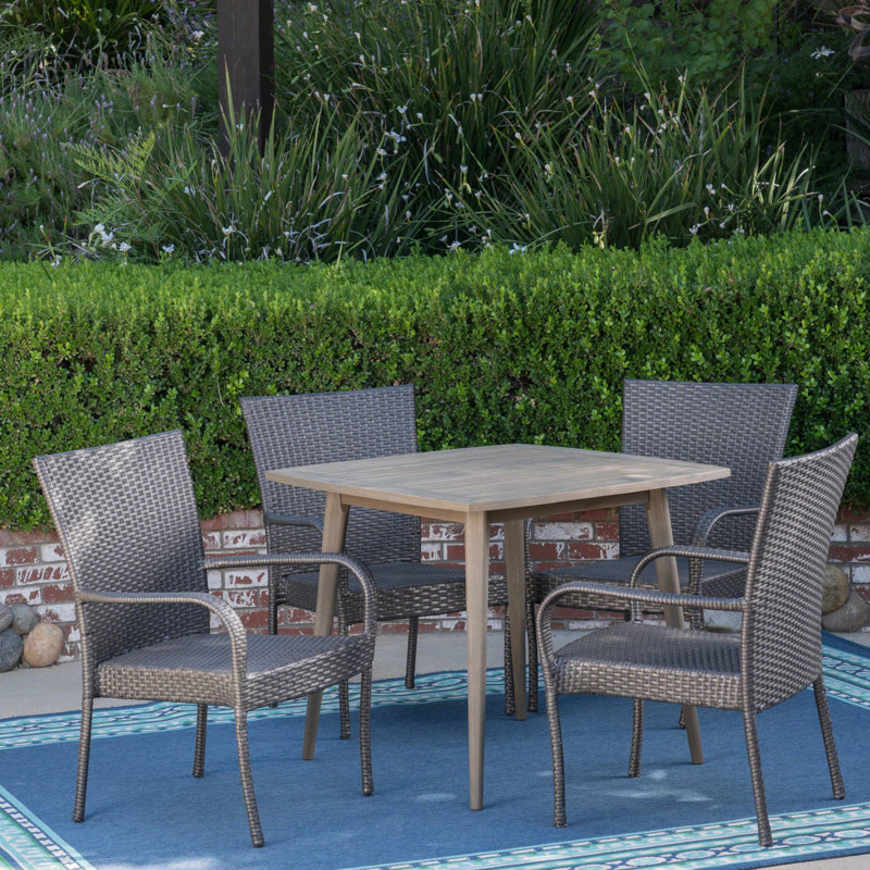 Benedetta 4 - Person Acacia Wicker Patio Dining Set with Square Table