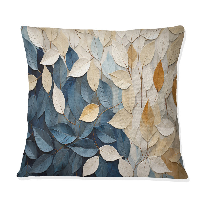 Coussin décoratif beige et bleu minimalisme Leaves Collage