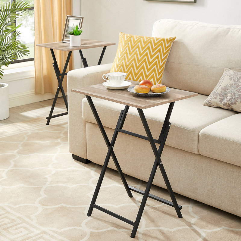 Ensemble de 2 tables-plateaux pliables, table d'appoint pliable, table de collation portative pour salon, chambre à coucher, bureau, petit espace, sans assemblage