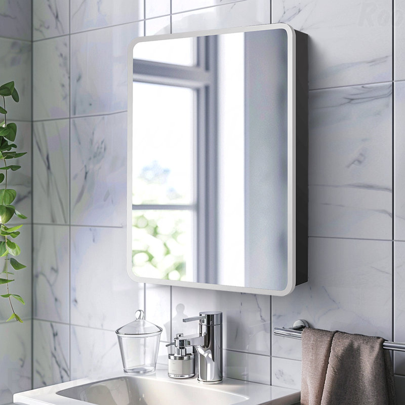 Armoire de salle de bain noire à miroir avec rangement