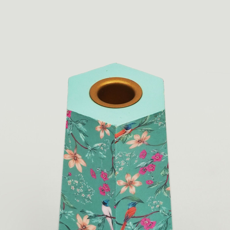  Aqua Flora Hexagonal Candleholder, 9.5" H x 3.5" W x 4" D