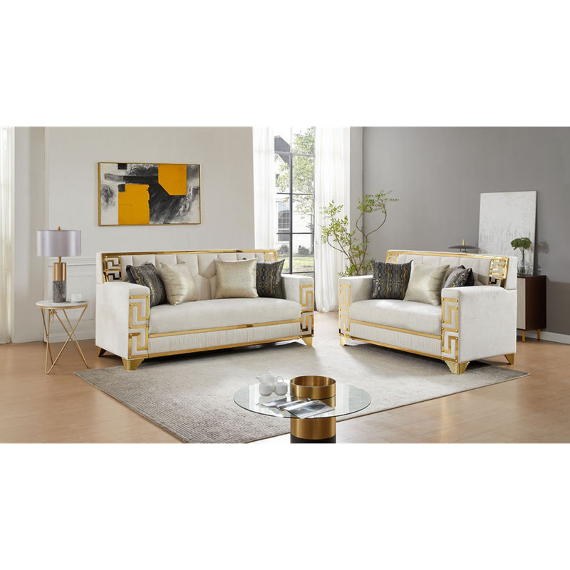 Hira Sofa and Loveseat, Cream, Gold