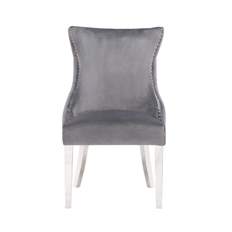 Chaise d'appoint en velours capitonné Hezekyah, gris
