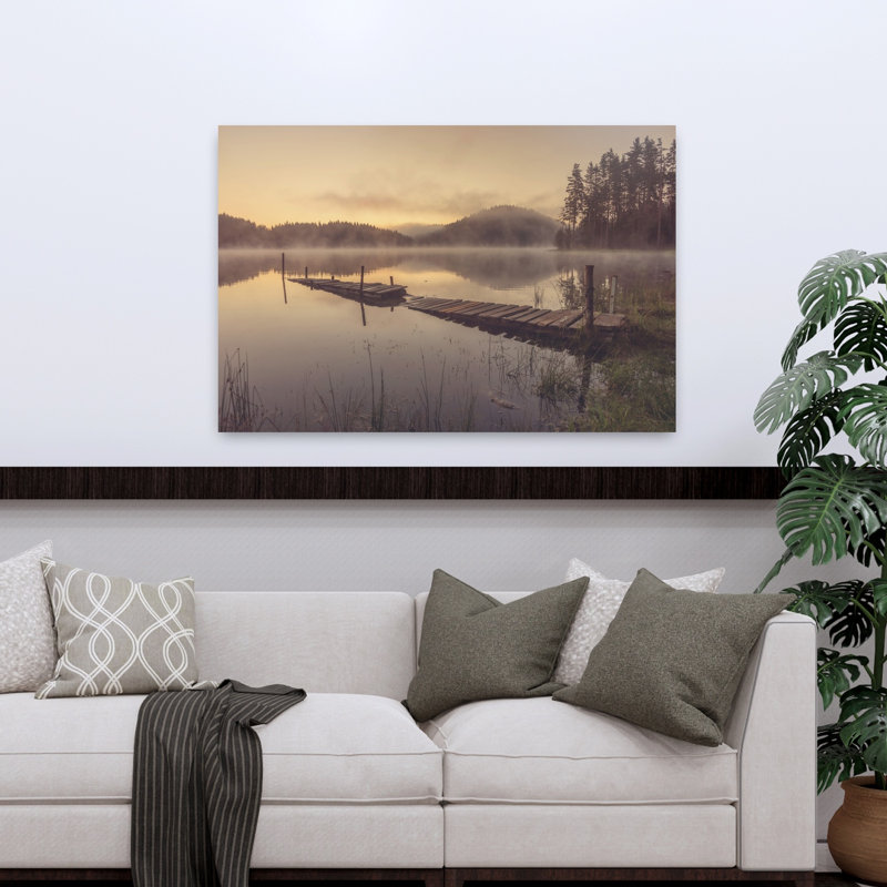 «In the Morning Peaceful Serene Tranquil Forest Landscape», art mural, H 32 po x l 48 po