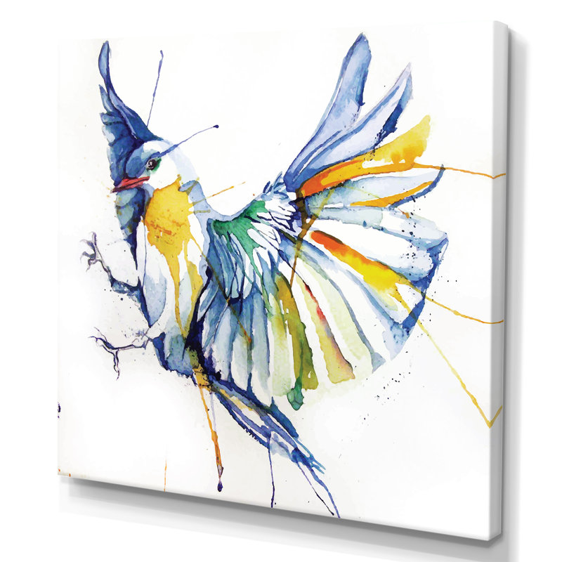 Oiseau coloré - décoration murale traditionnelle en toile, H 16 po x l 16 po x P 1 po, Toile tendue