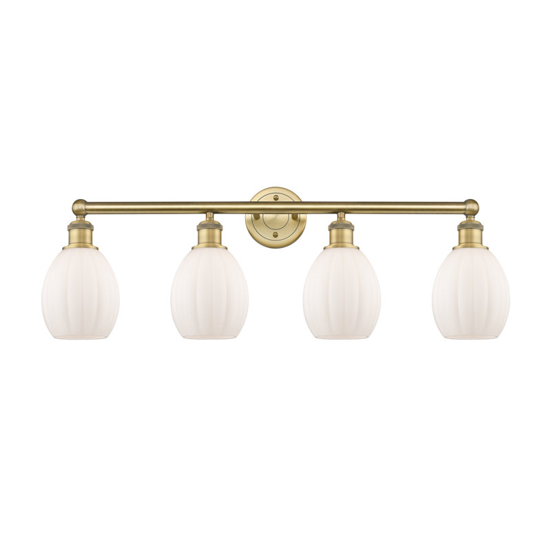 Éclairage pour meuble-lavabo 4 lumières 32,5 pouces Bolduc, Blanc mat, Laiton brossé