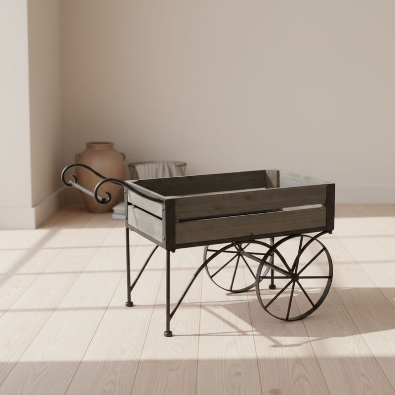 Chariot de plante rustique noir avec roues