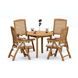2 Seats 3 Pcs Grade-A Teak Wood Dining Set: 36" Round Table And 2 Ashely Folding Reclining Arm Chairs #11AS0702