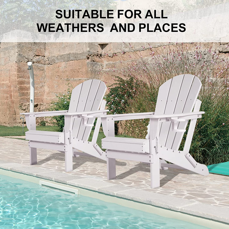 White HDPE Folding Adirondack Chair with Beige Cushions