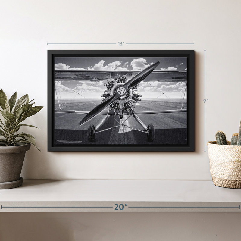 "Art mural rétro d'avion monochrome", H 9 po x l 13 po