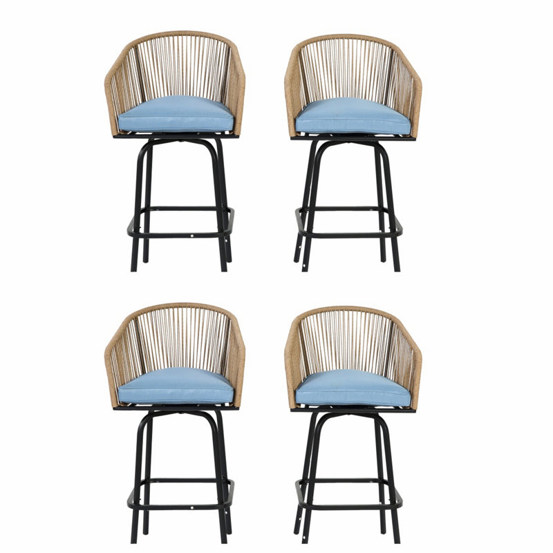 Tabourets de bar d'extérieur, tabourets de patio 4 pièces avec accoudoirs pour la cour, le jardin et la piscine, 4
