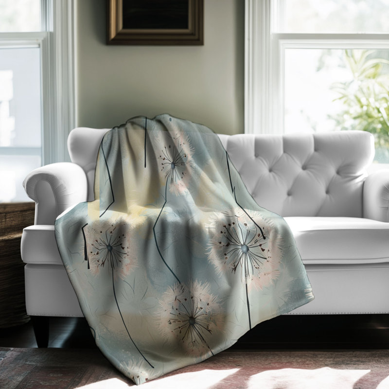 Pastel Dandelion Motifs - Couverture Sherpa de qualité supérieure 1 pièce, Grand lit