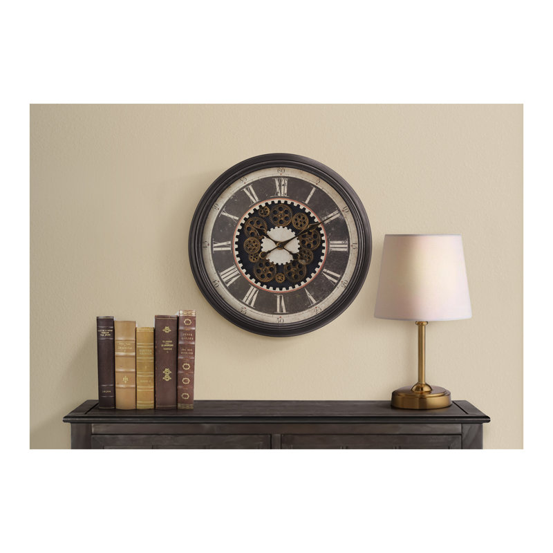 Horloge, 23 po, mécanisme d'engrenage, horloge murale, brun, transitionnel