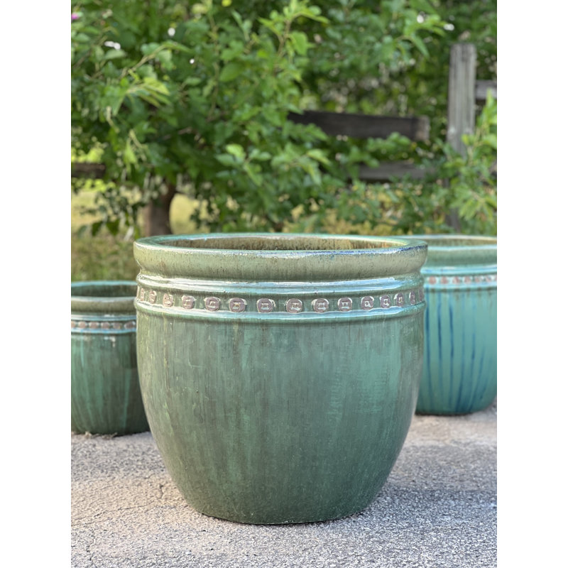 Grands pots de fleurs décoratifs en céramique émaillée, lot de 4 - Intérieur/Extérieur, Ensemble de 4, Bleu chute