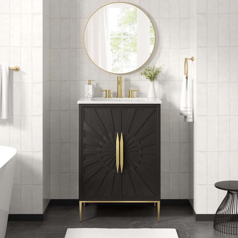 Awaken 24" Black and White Bathroom Vanity with Gold Accents