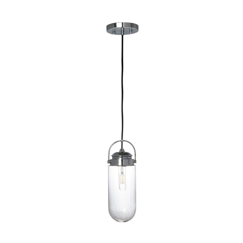 Luminaire suspendu unique à 1 lumière avec détails en verre Dimitris, Chrome