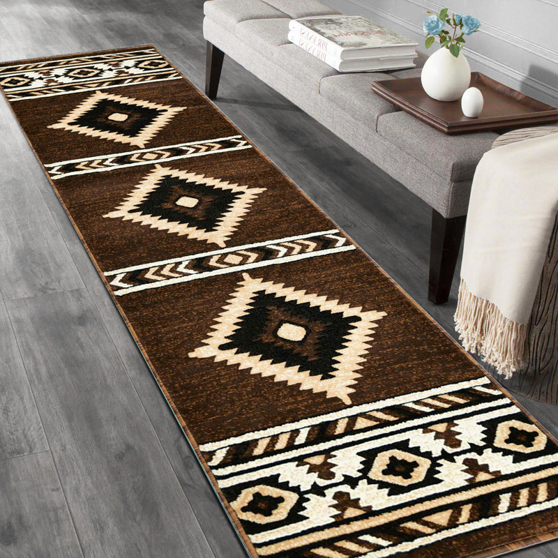Tapis de style sud-ouest beige HR Brown, Tapis de couloir 2 pi x 7 pi 2 po