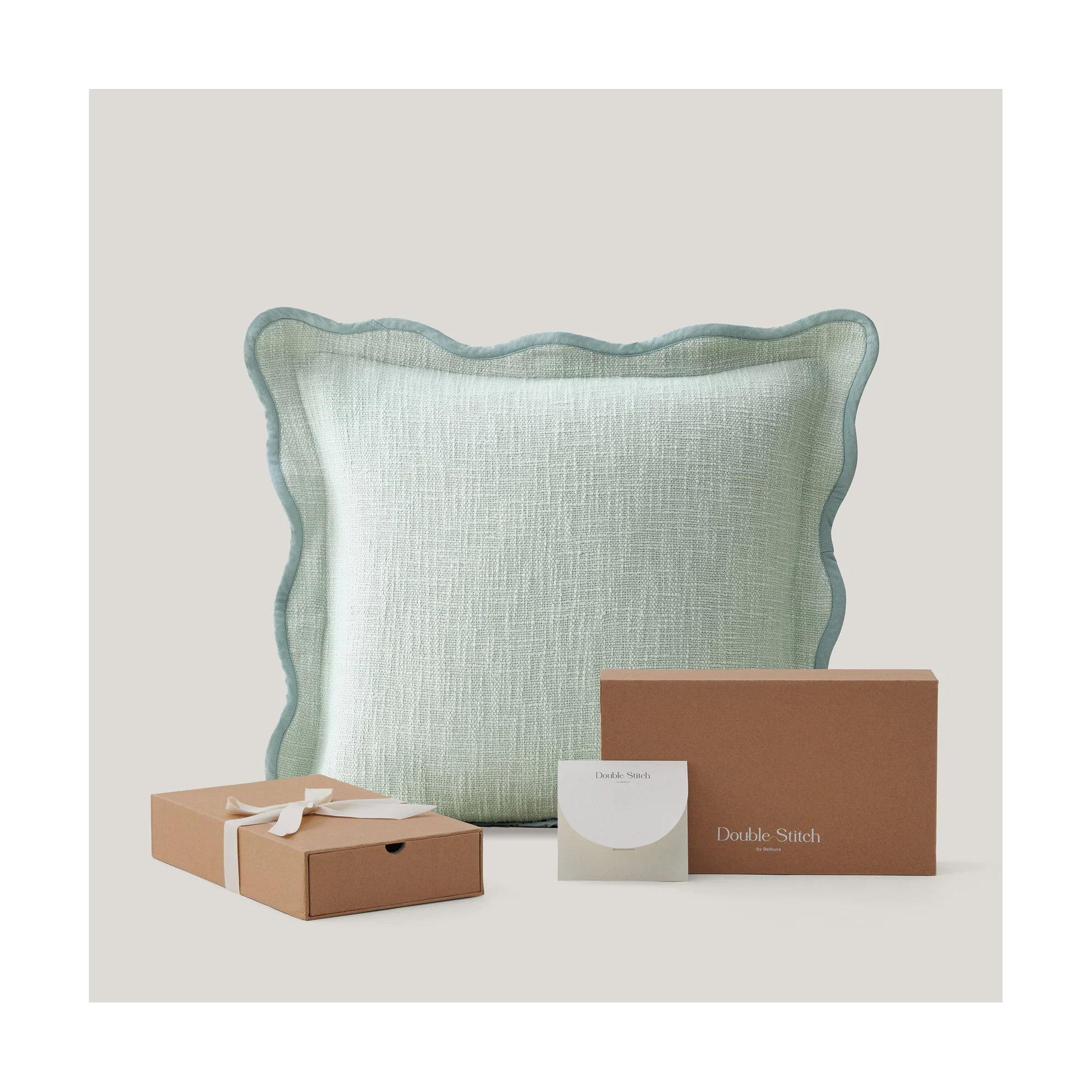 Double Stitch Cotton Decorative Scalloped Throw Pillow Coveron, Green Forest