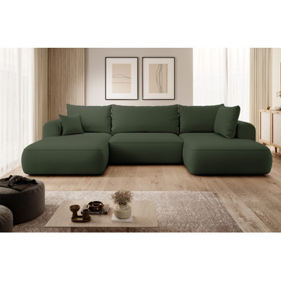 Ovo U-shaped Corner Sofa with Storage Box Olive Velour Left-hand Side