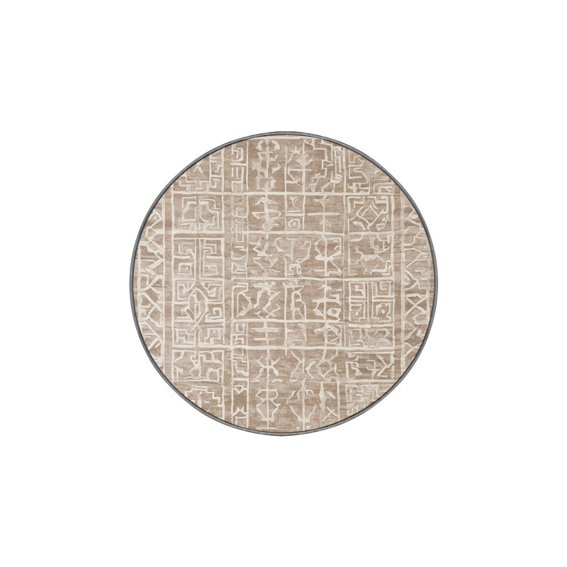 Machine Washable Gray Area Rug, Round 5'
