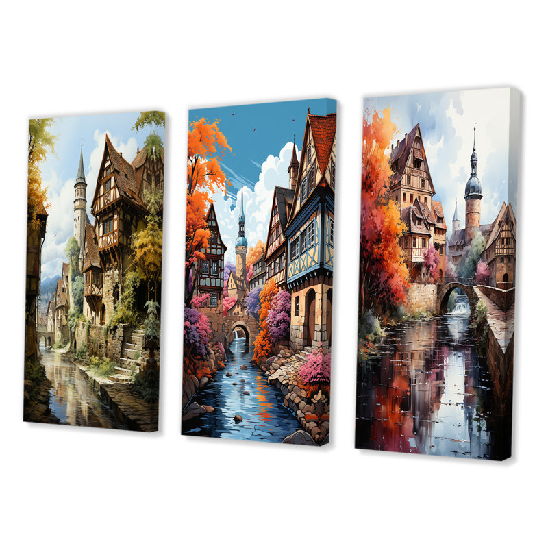 «Allemagne Bavarian Charm», 3 pièces sur toile, Toile tendue, H 32 po x l 48 po