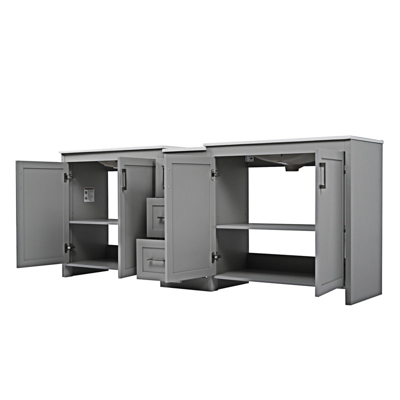 Meuble-lavabo double, lavabos en céramique et comptoir en quartz, Gris