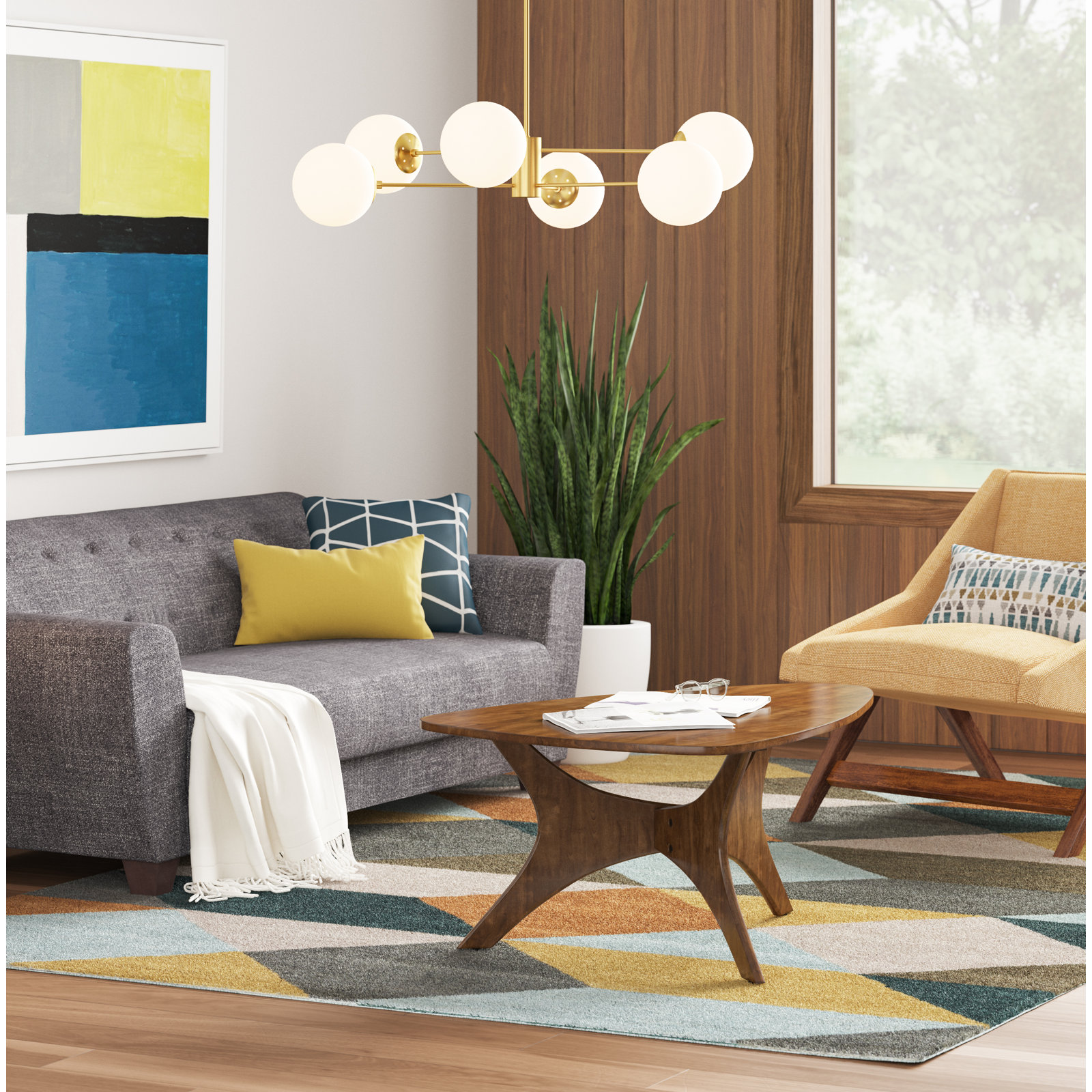 Glint 6 - Light Dimmable Sphere Chandelier, Satin Brass