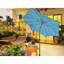 Parasol de patio à énergie solaire 9 pi, auvent rond avec motif + cyan, 6 nervures en acier, système de manivelle facile, inclinaison à 45 degrés, intempéries, pour parasol ombragé avec lumières à DEL, mât, bouton-poussoir