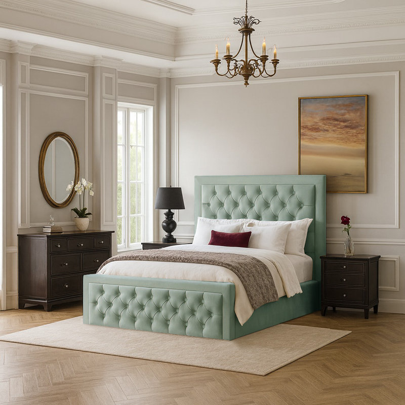 Lillias Upholstered Ottoman Storage Bed, Duck Egg, 135 x 190 cm