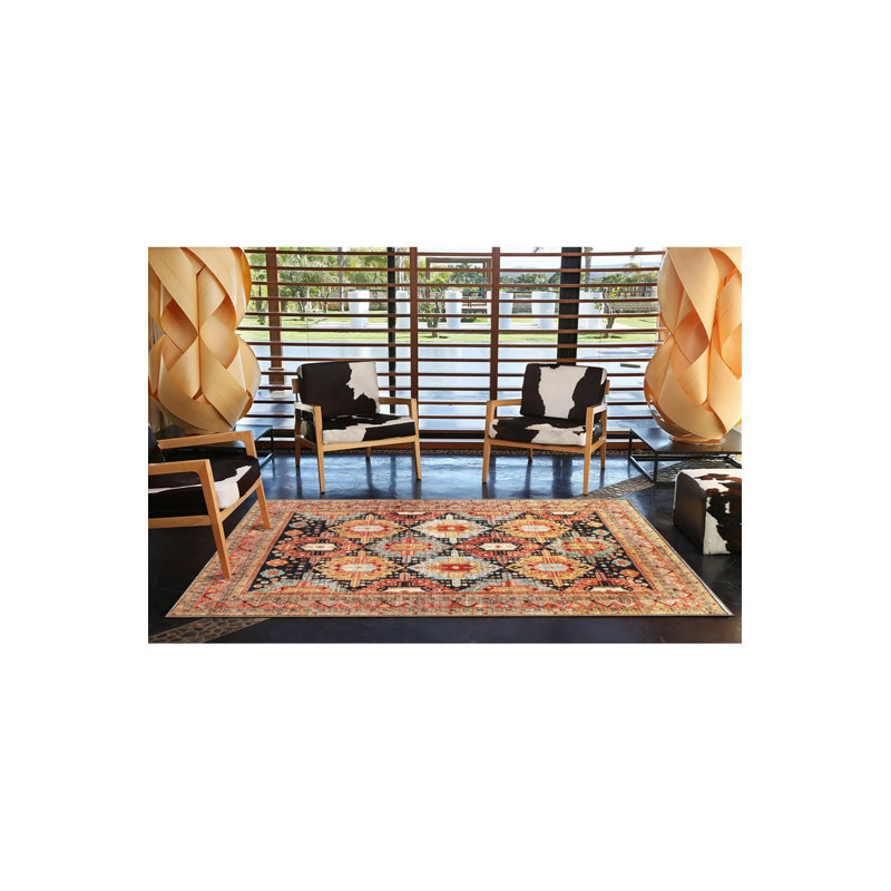 Tapis jaune à motif traditionnel lavable, Sous-tapis rectangulaire de 3 pi 3 po x 4 pi 11 po