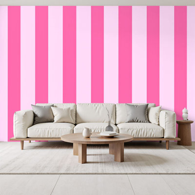 Peel and Stick Wallpaper Pink Striped Bold Alternating Shades Pink Wall Murals 69"H x 96"W Removable PVC Wall Paper Self-Adhesive Wall Decor for Bedroom Living Room Home Office