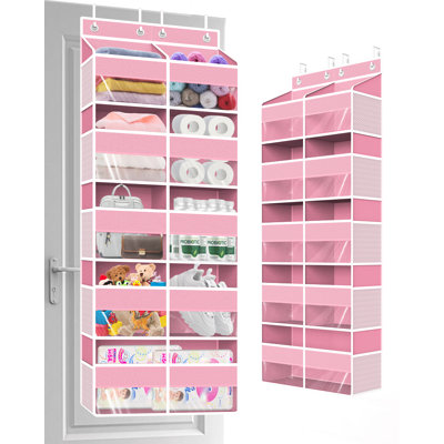 Pink 5-Tier Over the Door Hanging Organizer with Extra Large Pockets, Hanging Storage with Clear Windows for Nursery, Pantry, and Closet Single