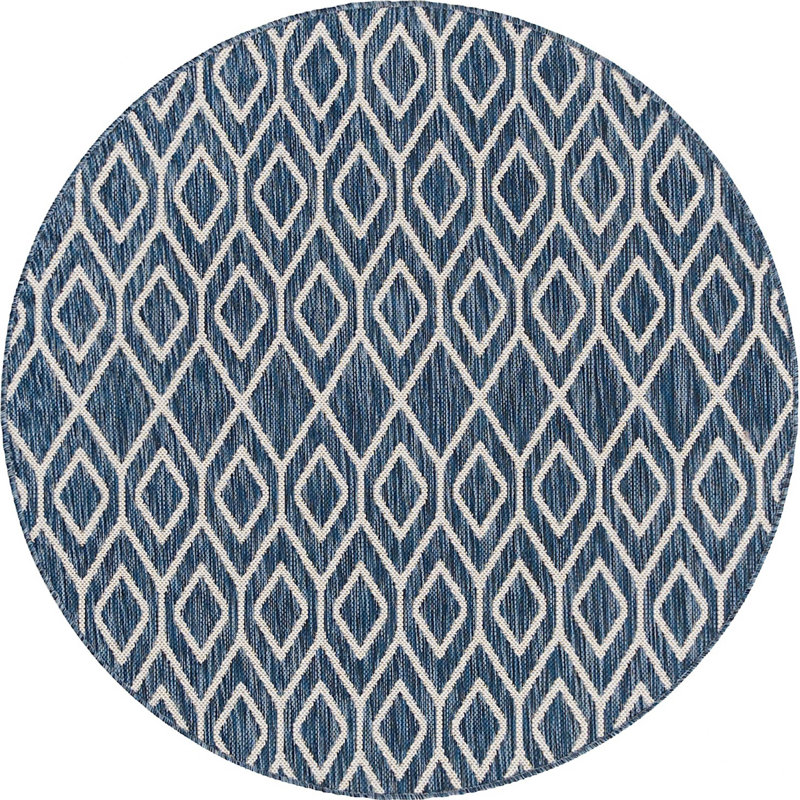 Outdoor Destiny Area Rug Aqua-Khaki Color, Round 4'