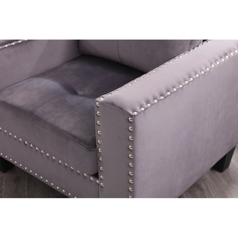 Fauteuil capitonné en velours de 88,9 cm de large Caceres, Gris
