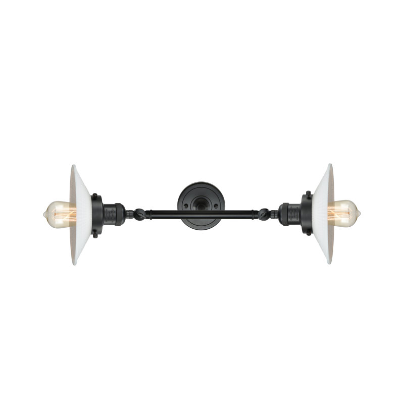 Miramontes Armed Sconce, Matte Black, Matte White Halophane, 60 Watt Vintage Incandescent Bulb